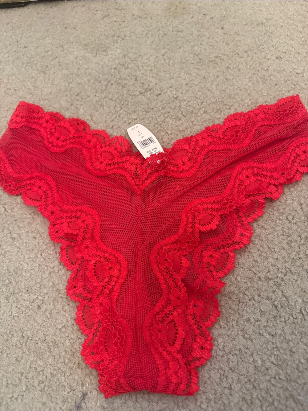 Victoria's Secret Red Lace Mesh Low Rise Brazilian Panty